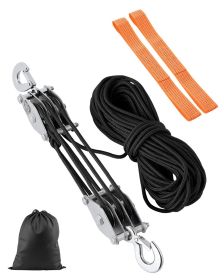4400 lbs Breaking Strength 100 FT Rope Pulley Hoist, 5:1 Lifting Power Heavy Duty Pulley System with 2pcs Soft Loops, Metal Wheels Bearing Struct